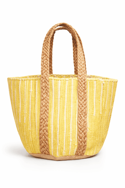 Lemon White Cotton Jute Beach Bag