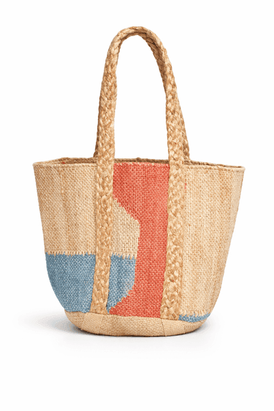 Jute Colorblock Tote Bag
