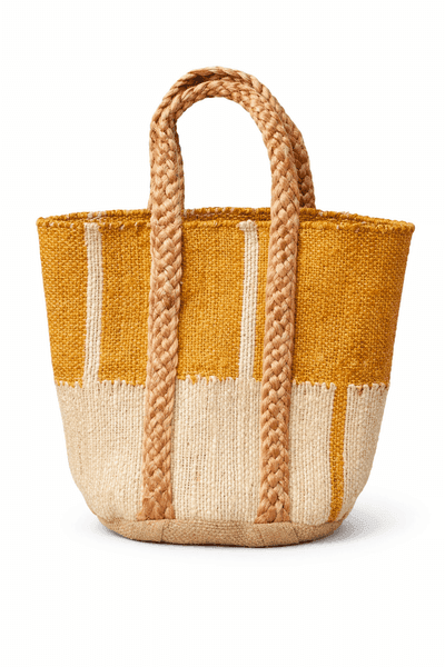 Mustard Beige Jute Beach Bag