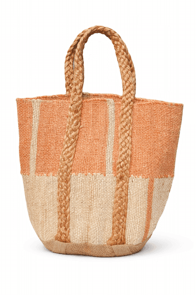 Peach Beige Jute Beach Bag