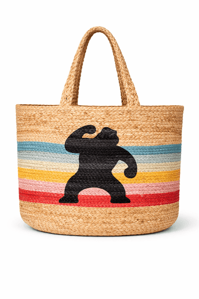 CHIMP PRINT STRIPE JUTE BAG