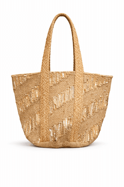 Natural Jute Leather Mix Beach Bag