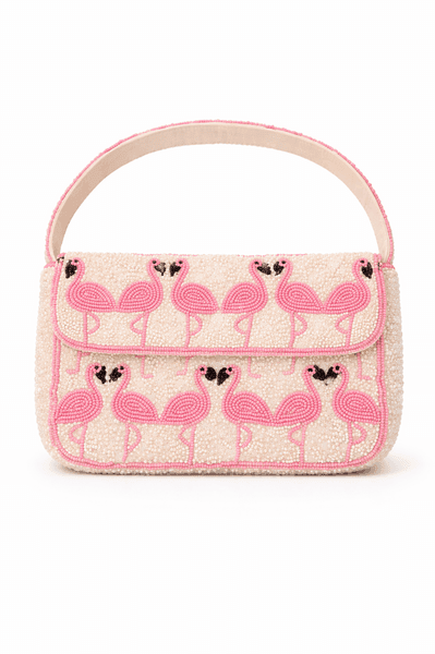 Flamingo Pearl Beaded Shoulder Clutch