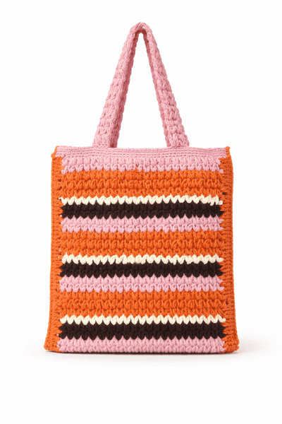 Coral Blush Stripe Crochet Tote