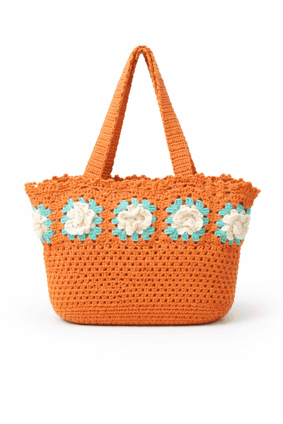 Coral Bloom Crochet Tote