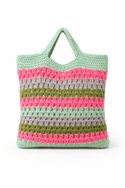 Mint Blossom Stripe Crochet Tote