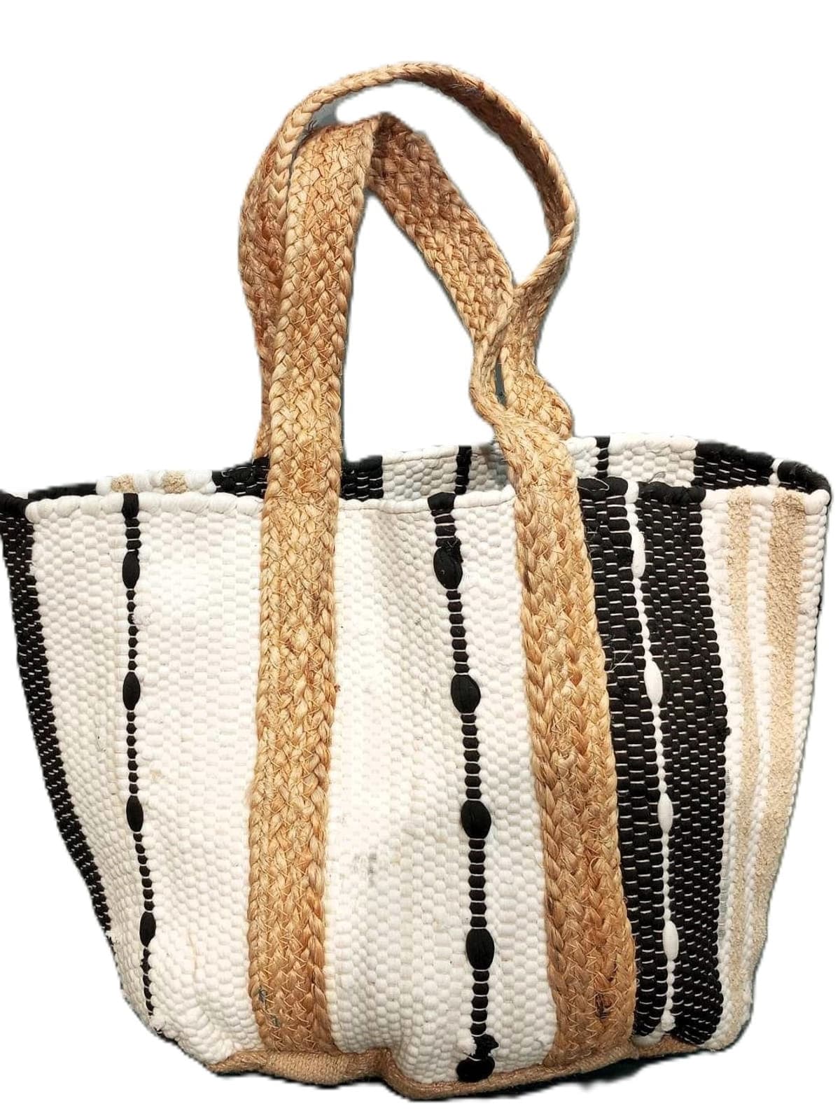 White Black Cotton Beach Bag