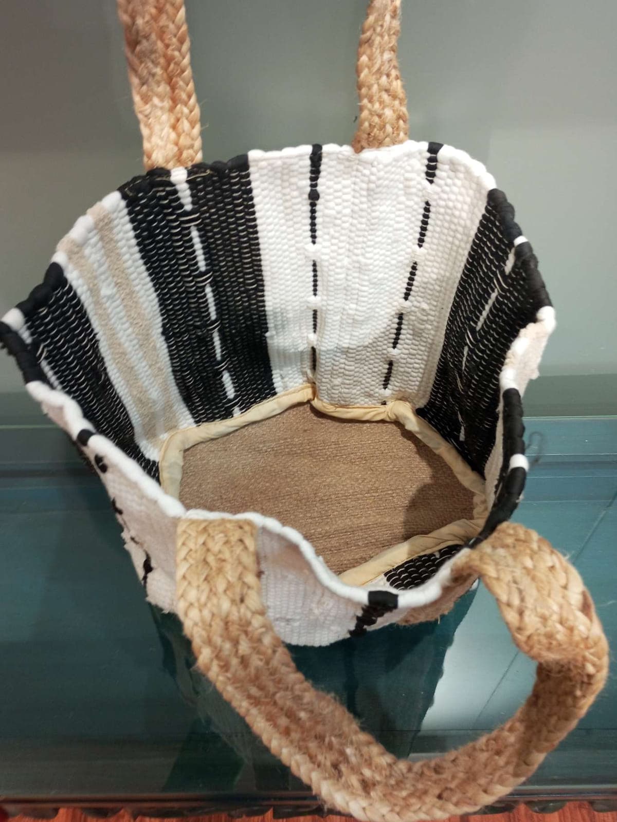 White Black Cotton Beach Bag