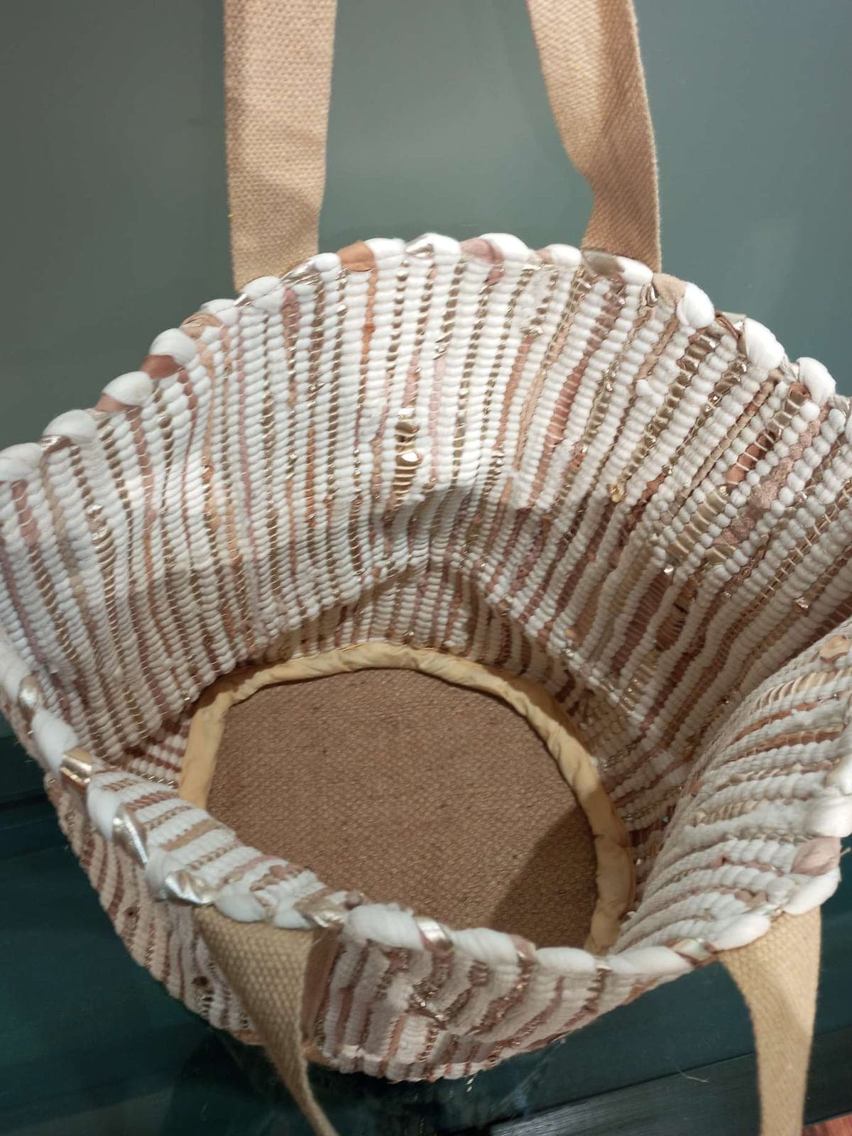 Off White Cotton mix Leather Bag