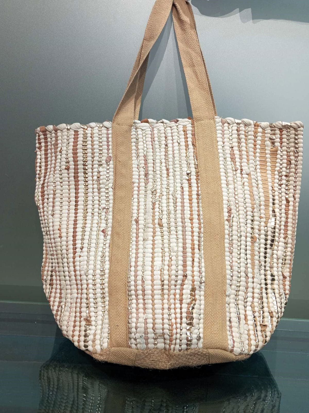 Off White Cotton mix Leather Bag
