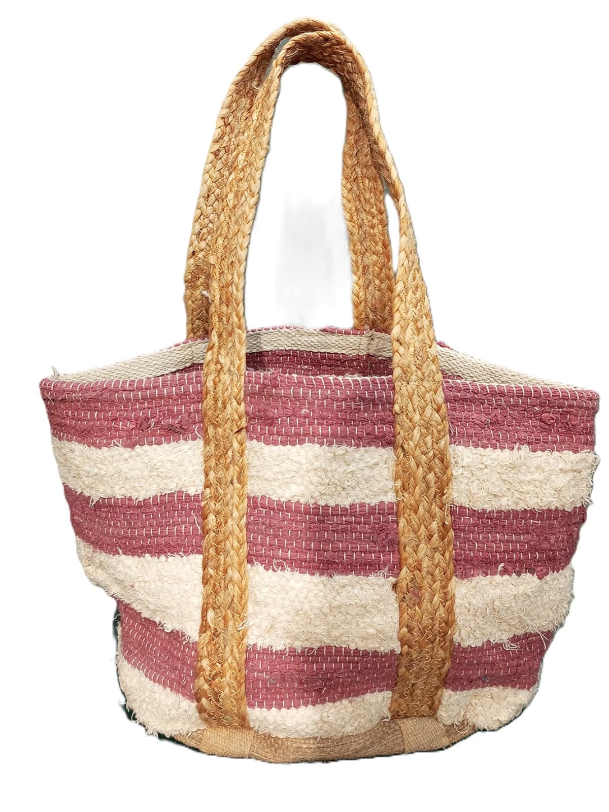 Old Rose Wide Stripe Cotton Beach Bag