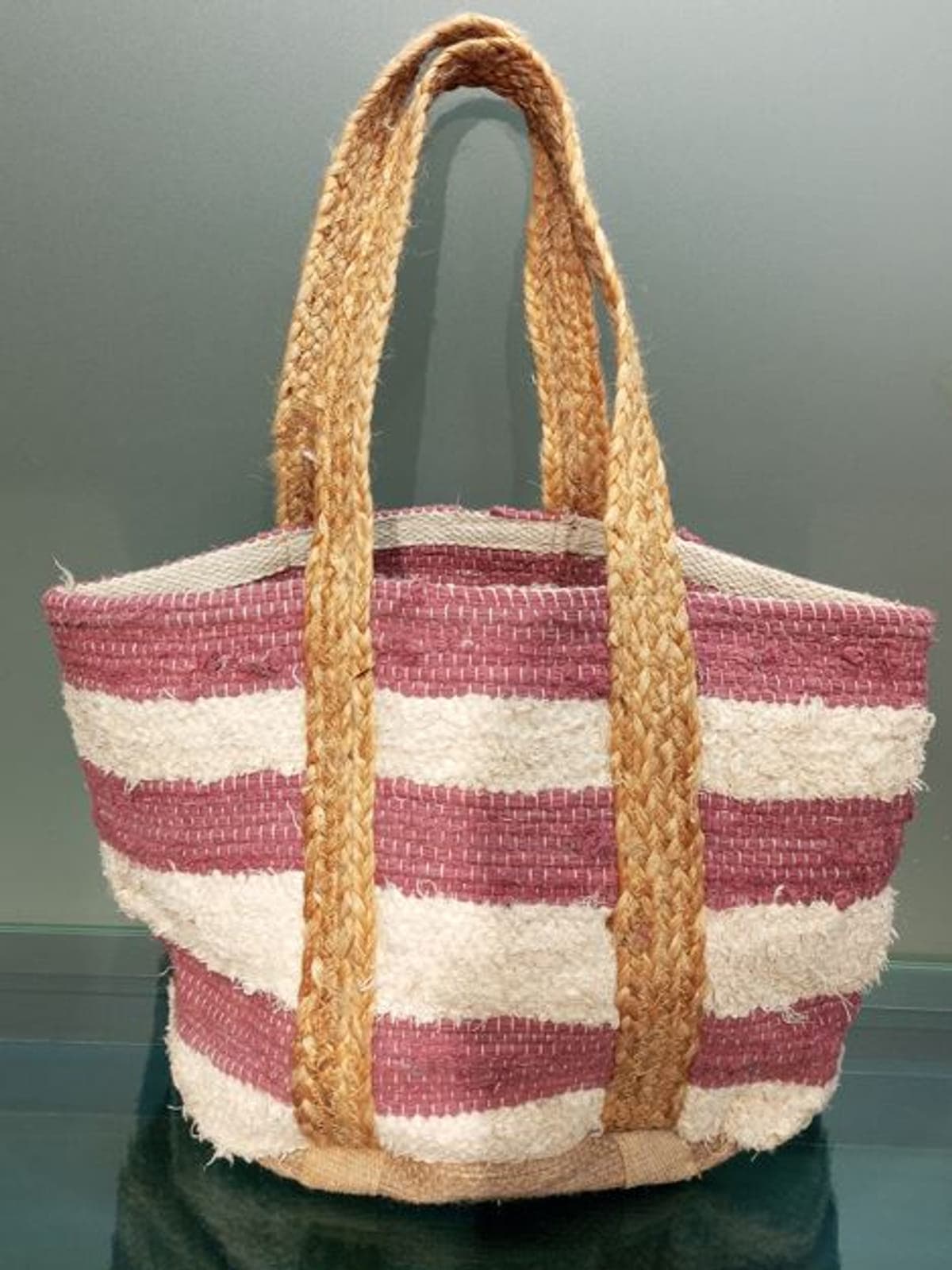Old Rose Wide Stripe Cotton Beach Bag