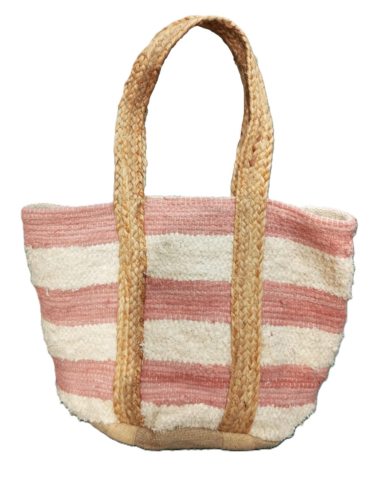 Peach Wide Stripe Cotton Beach Bag