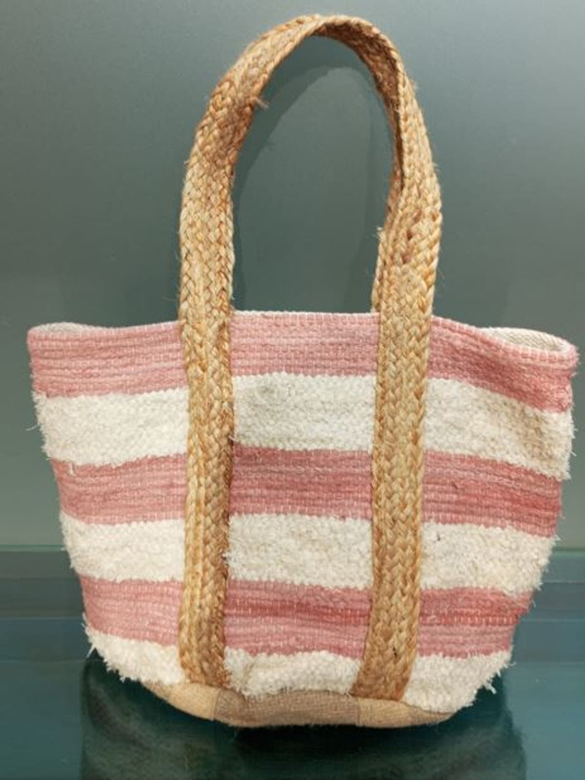 Peach Wide Stripe Cotton Beach Bag