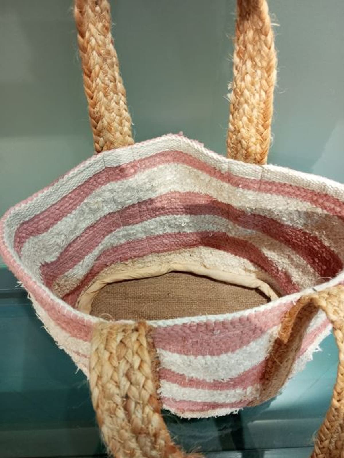 Peach Wide Stripe Cotton Beach Bag