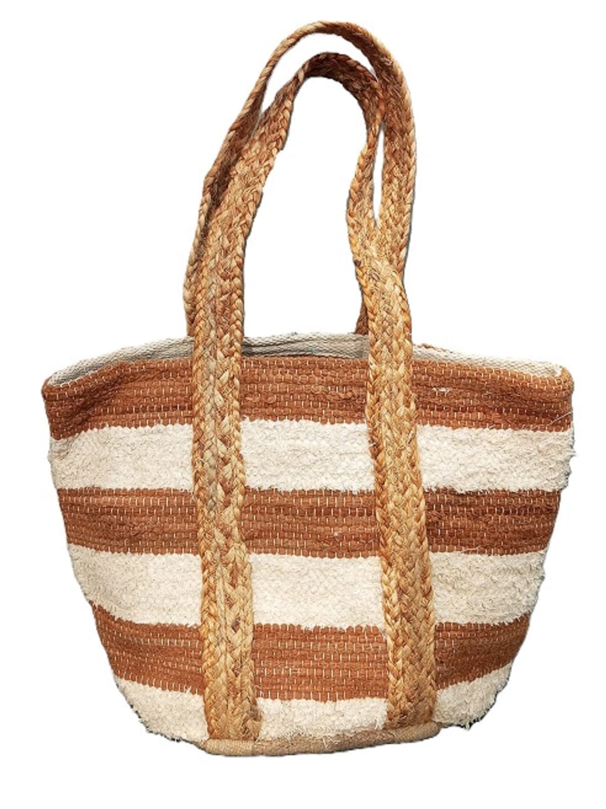Brown Wide Stripe Cotton Beach Bag