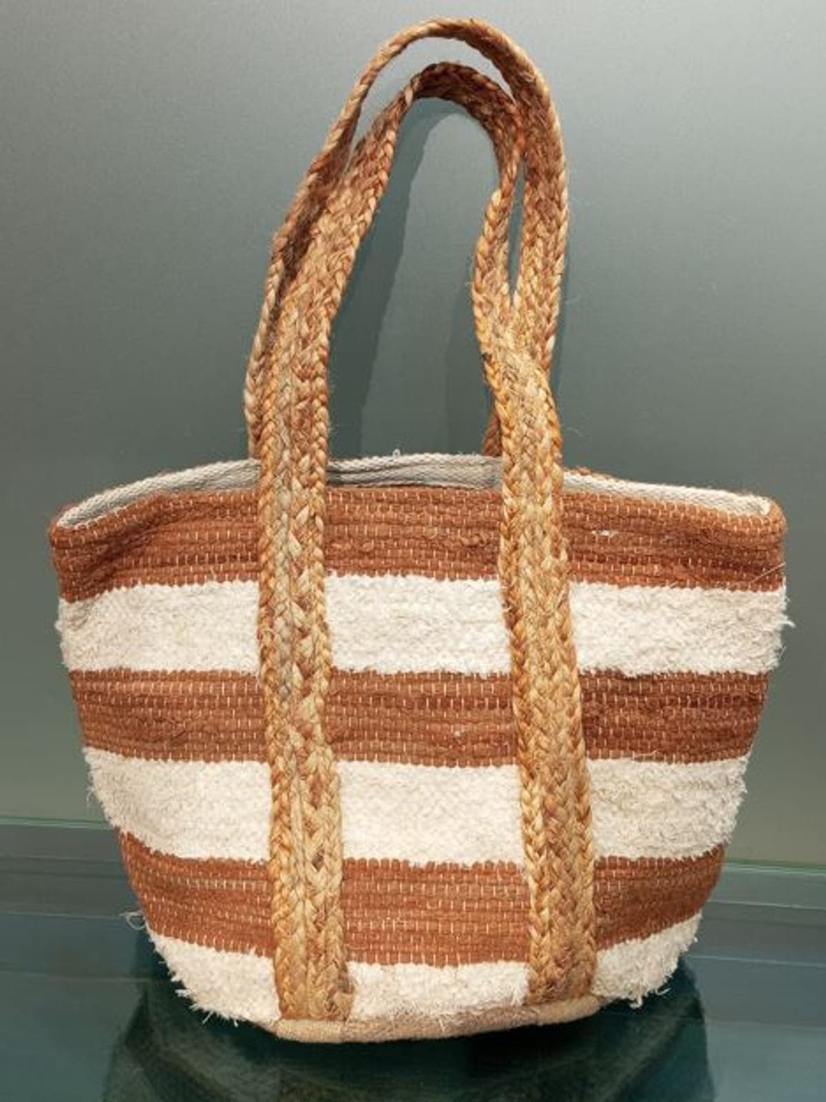 Brown Wide Stripe Cotton Beach Bag