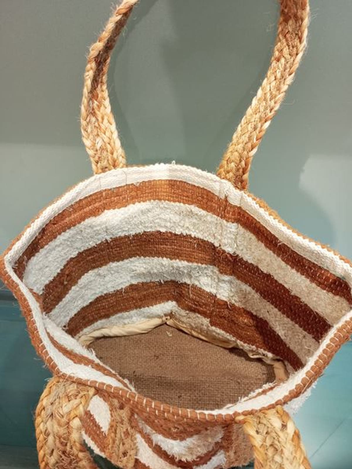Brown Wide Stripe Cotton Beach Bag