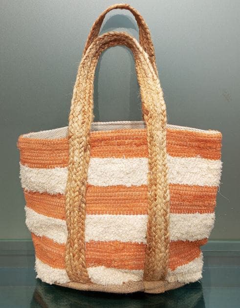 Orange Wide Stripe Cotton Beach Bag