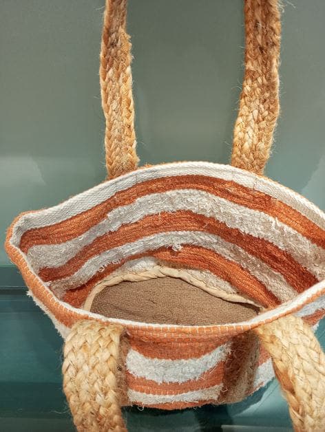Orange Wide Stripe Cotton Beach Bag