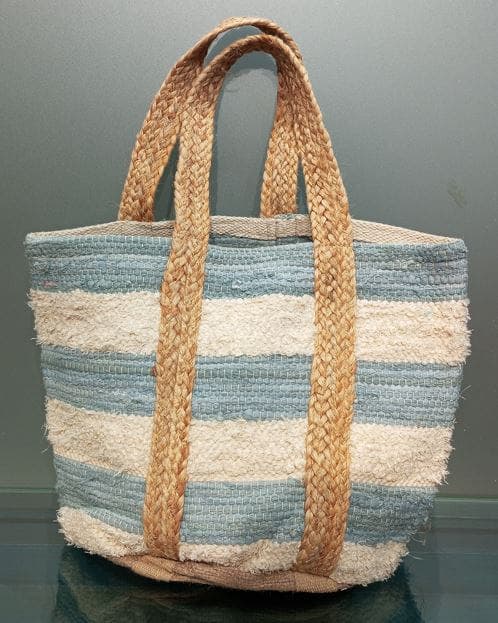 Sky Wide Stripe Cotton Beach Bag