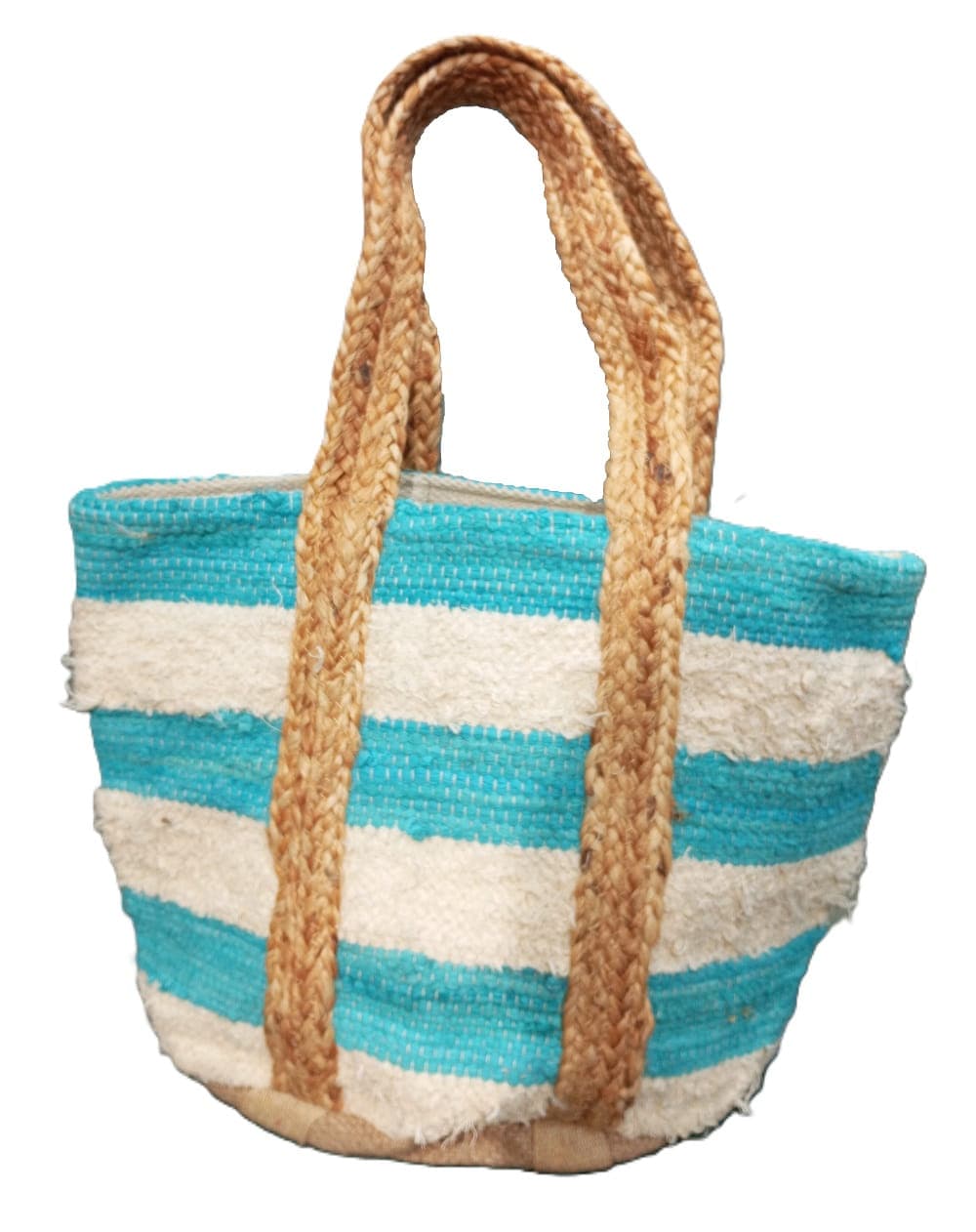 Turq Wide Stripe Cotton Beach Bag