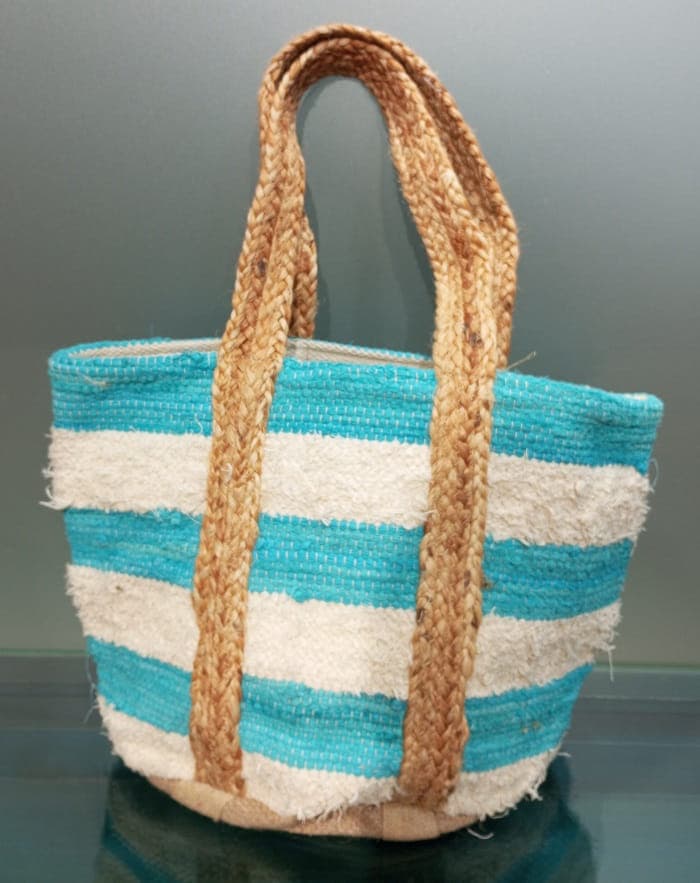 Turq Wide Stripe Cotton Beach Bag