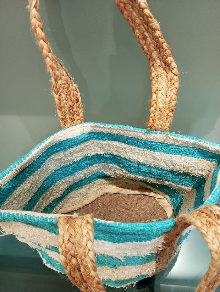 Turq Wide Stripe Cotton Beach Bag