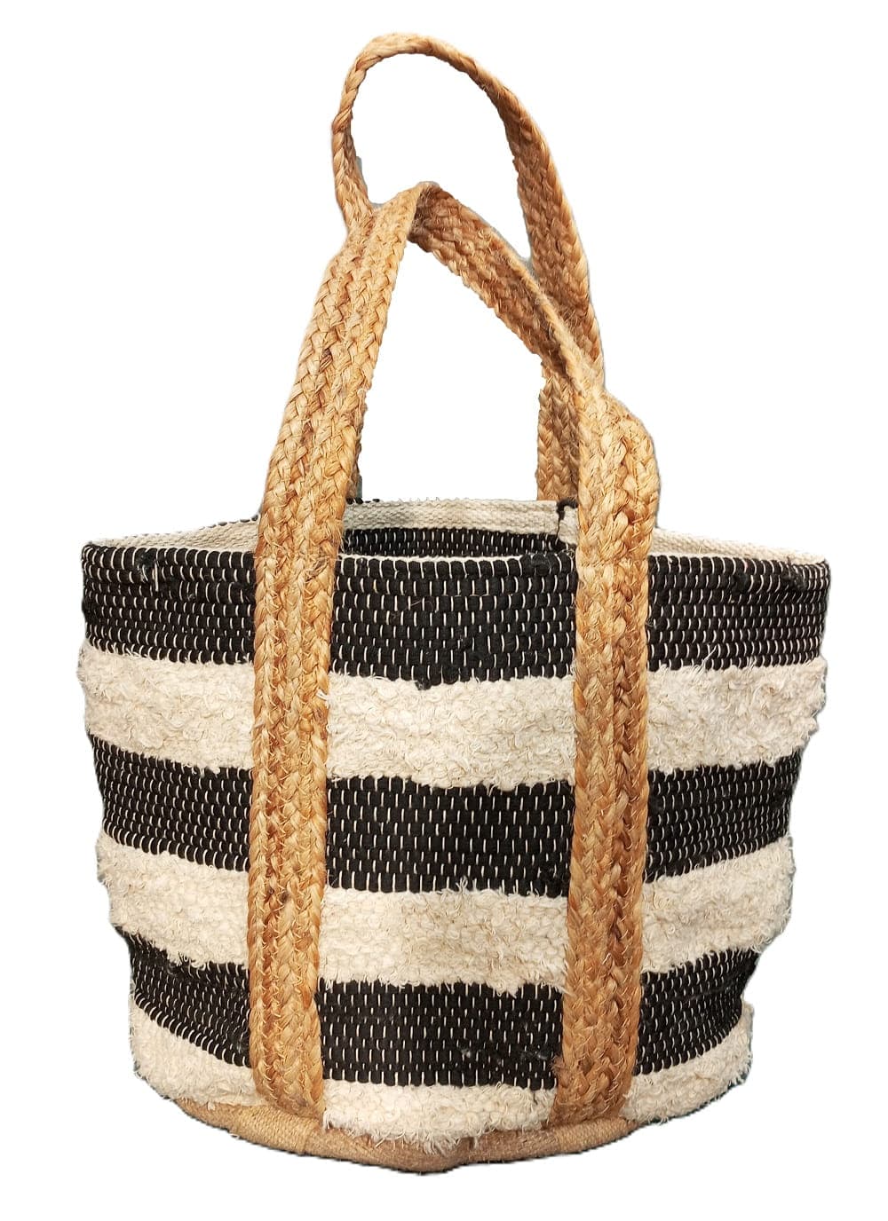 Black Wide Stripe Cotton Beach Bag