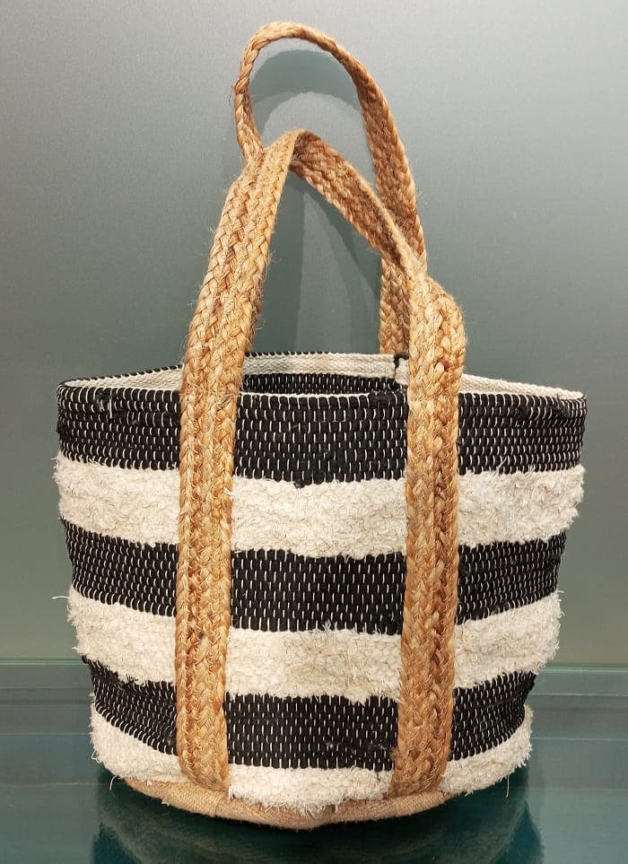 Black Wide Stripe Cotton Beach Bag