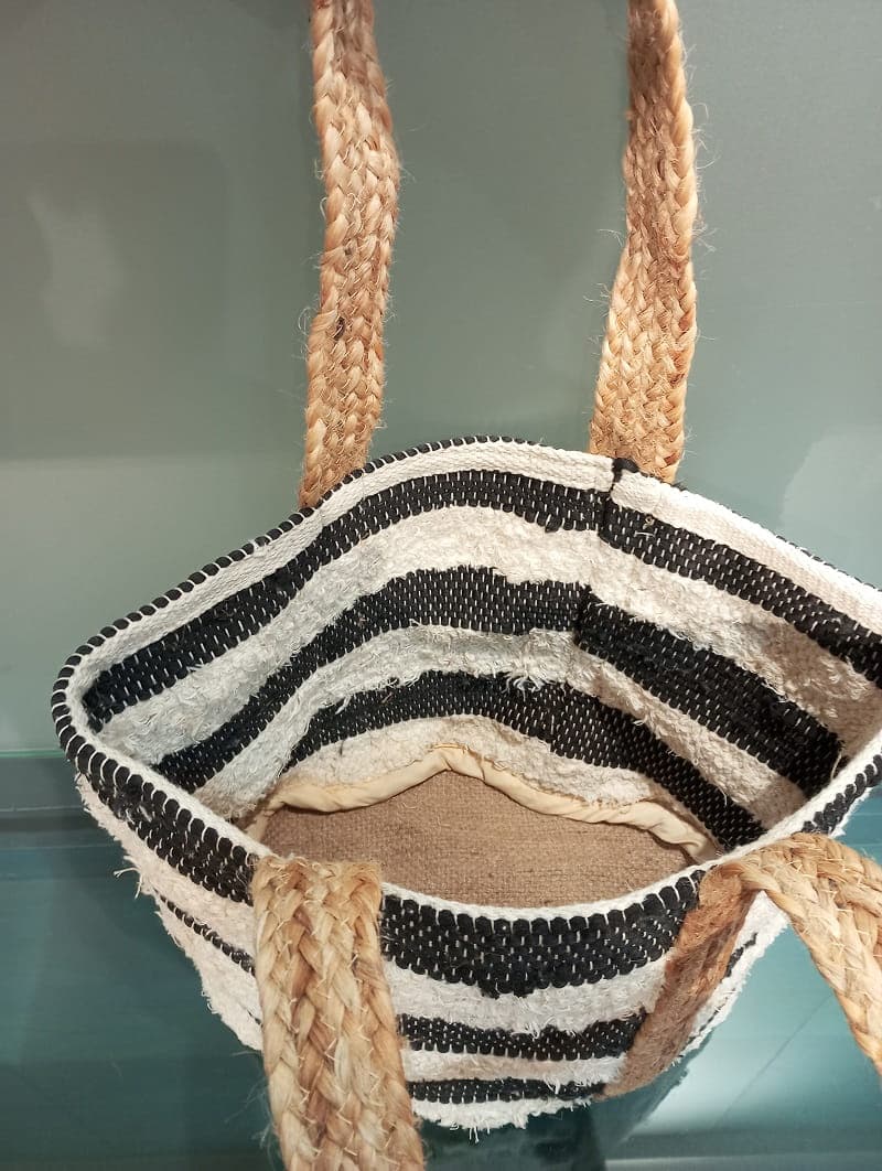 Black Wide Stripe Cotton Beach Bag