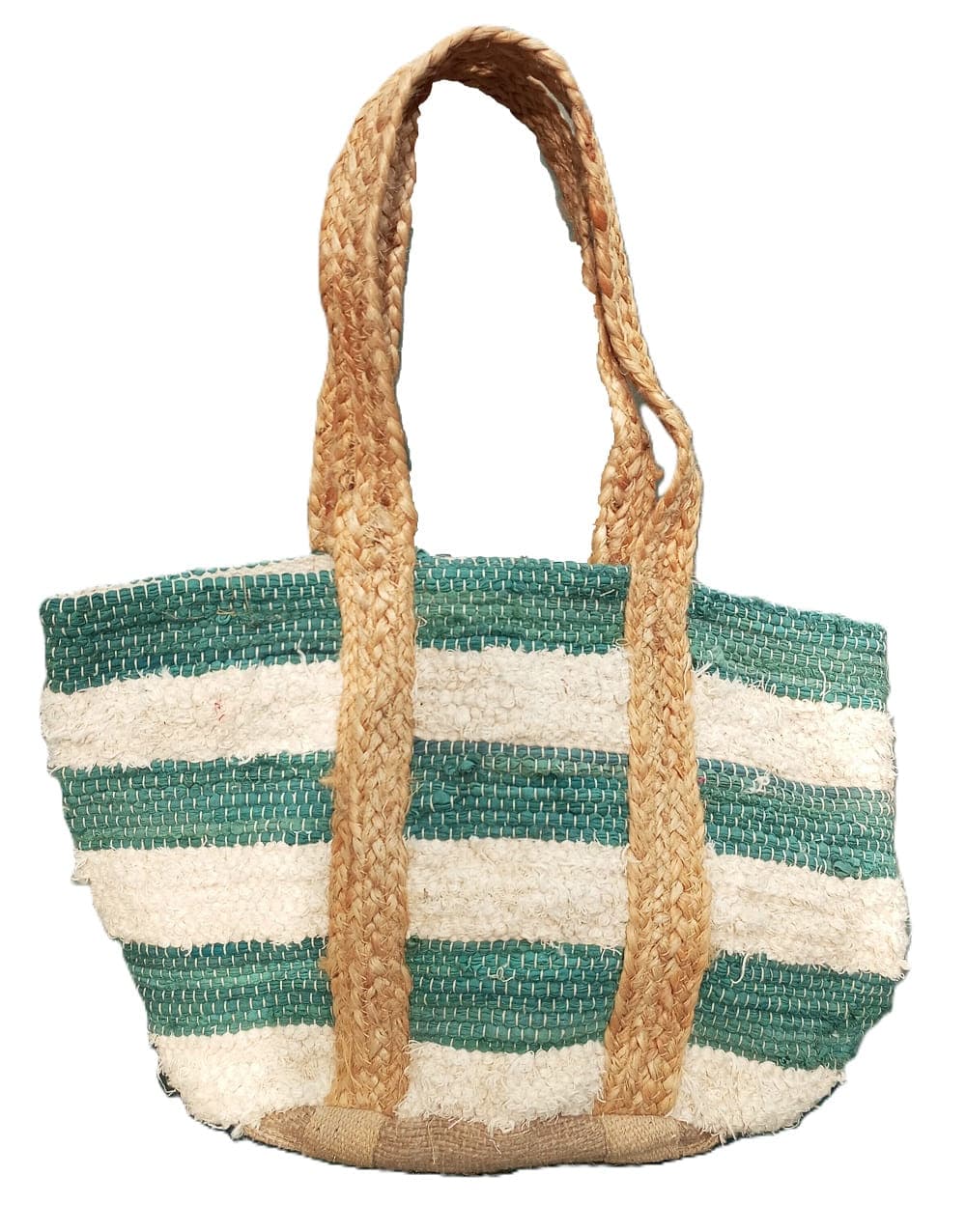 Green Wide Stripe Cotton Beach Bag
