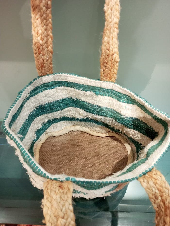 Green Wide Stripe Cotton Beach Bag