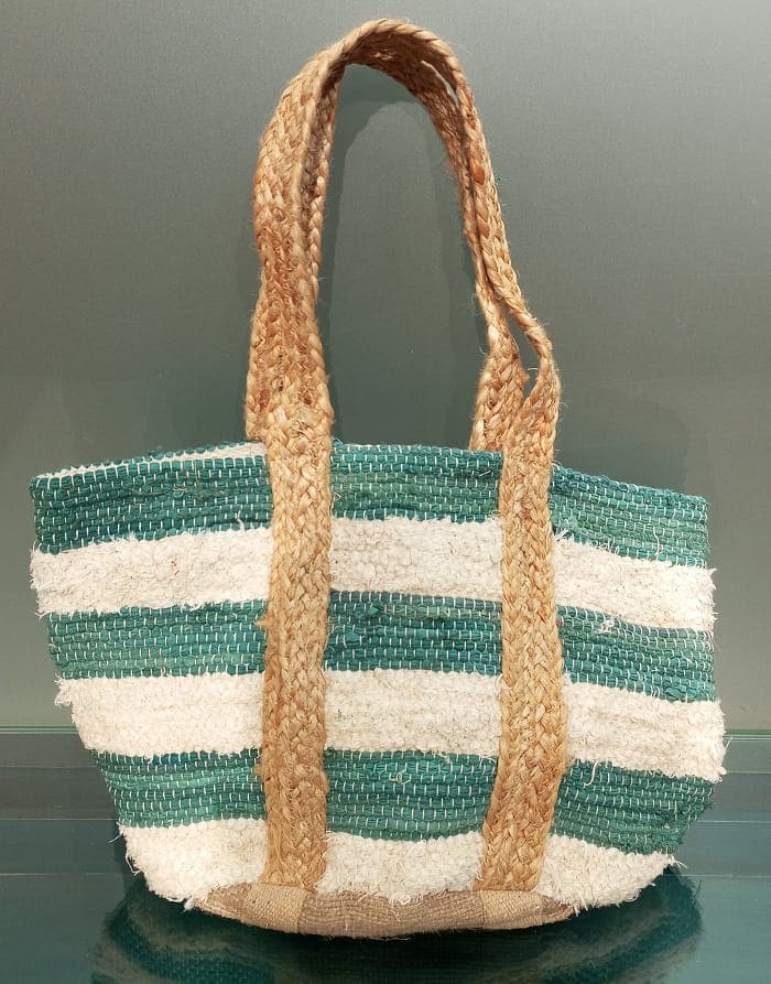 Green Wide Stripe Cotton Beach Bag