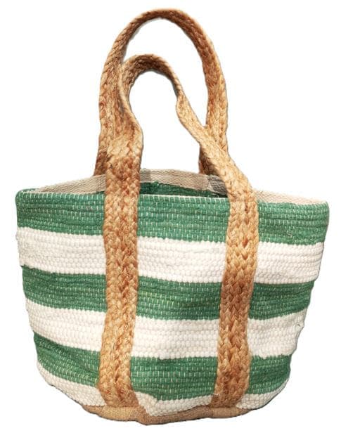  Wide Stripe Green Cotton Beach Bag