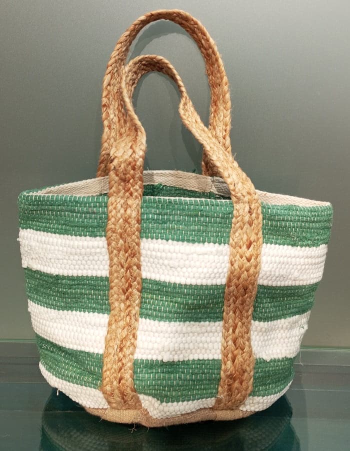  Wide Stripe Green Cotton Beach Bag