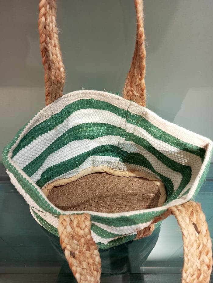  Wide Stripe Green Cotton Beach Bag