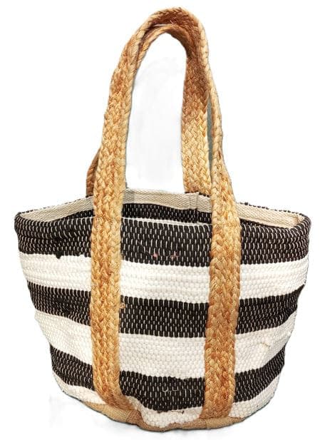  Wide Stripe Black Cotton Beach Bag