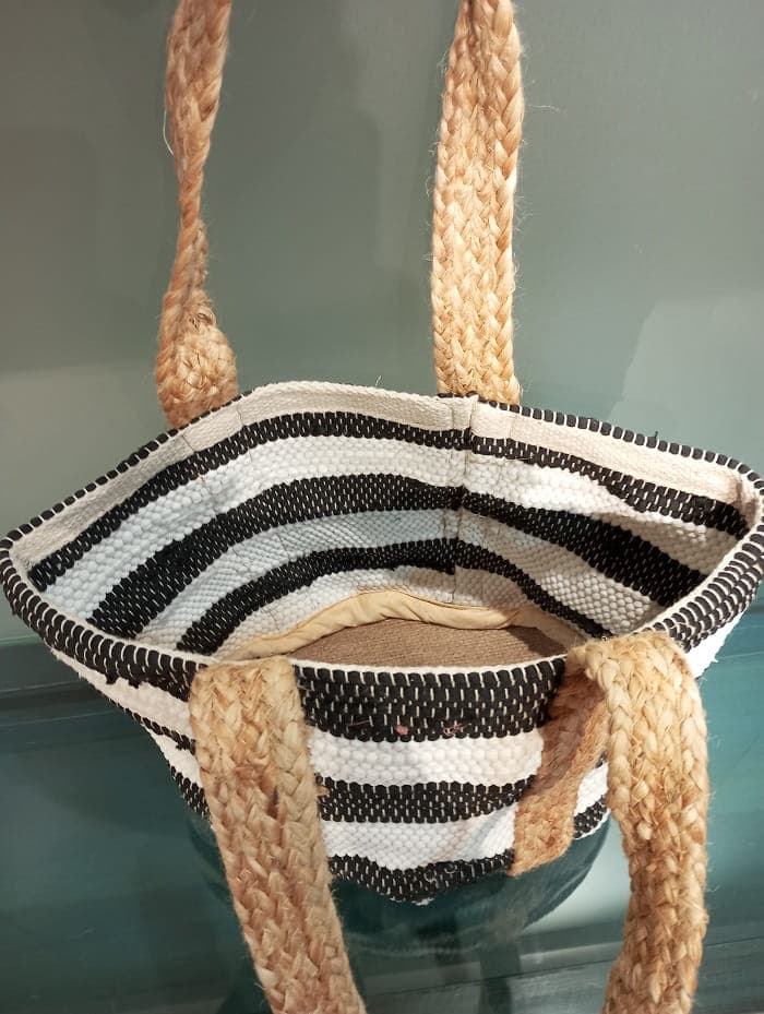  Wide Stripe Black Cotton Beach Bag