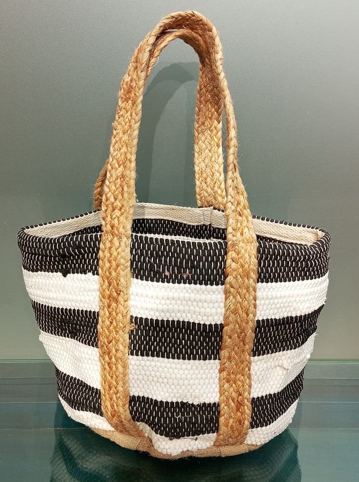  Wide Stripe Black Cotton Beach Bag