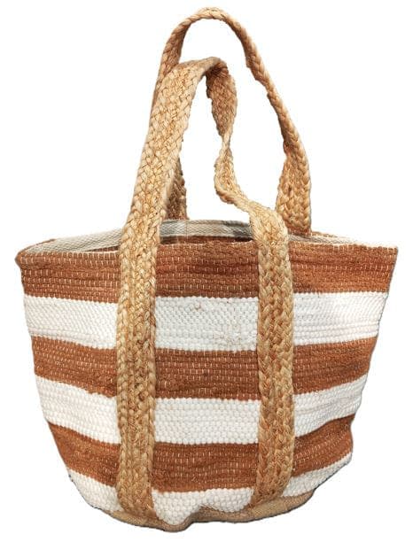  Wide Stripe Brown Cotton Beach Bag