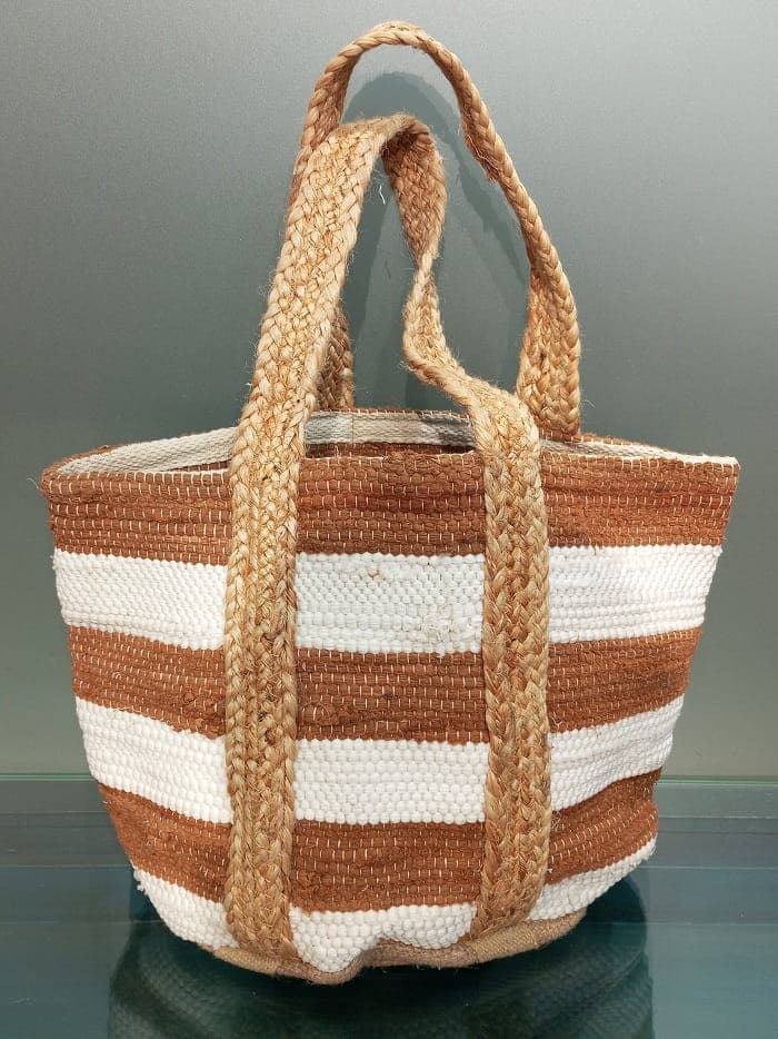  Wide Stripe Brown Cotton Beach Bag