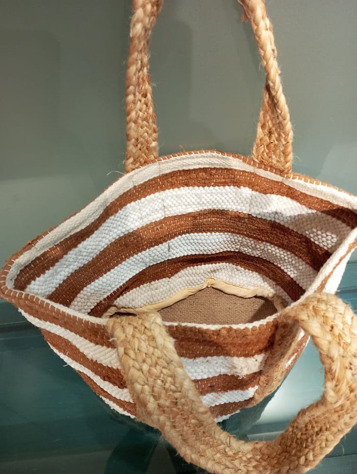  Wide Stripe Brown Cotton Beach Bag