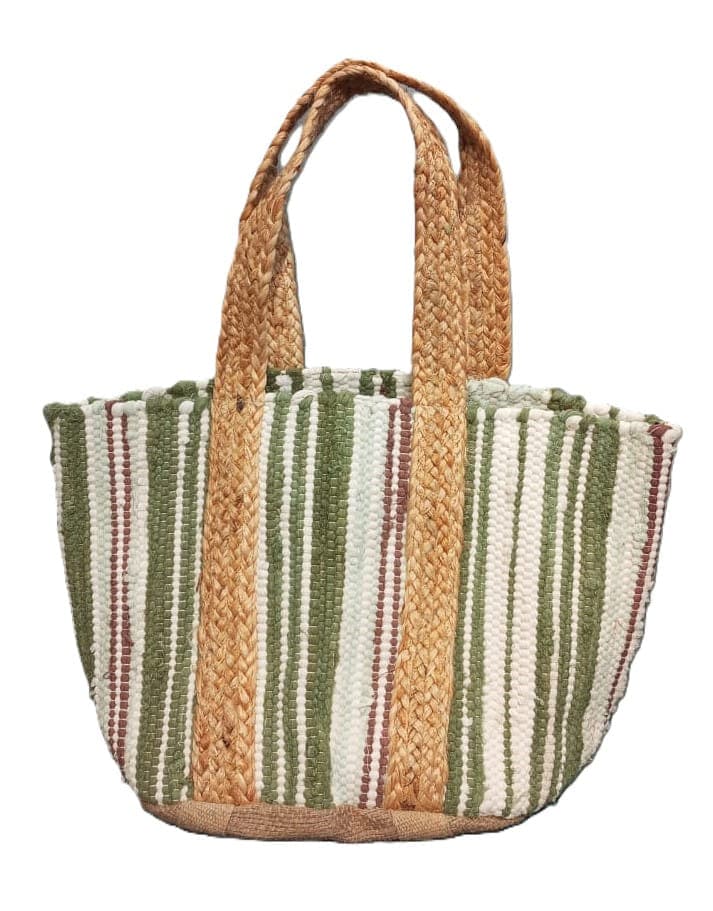 Stripe Green Cotton Beach Bag