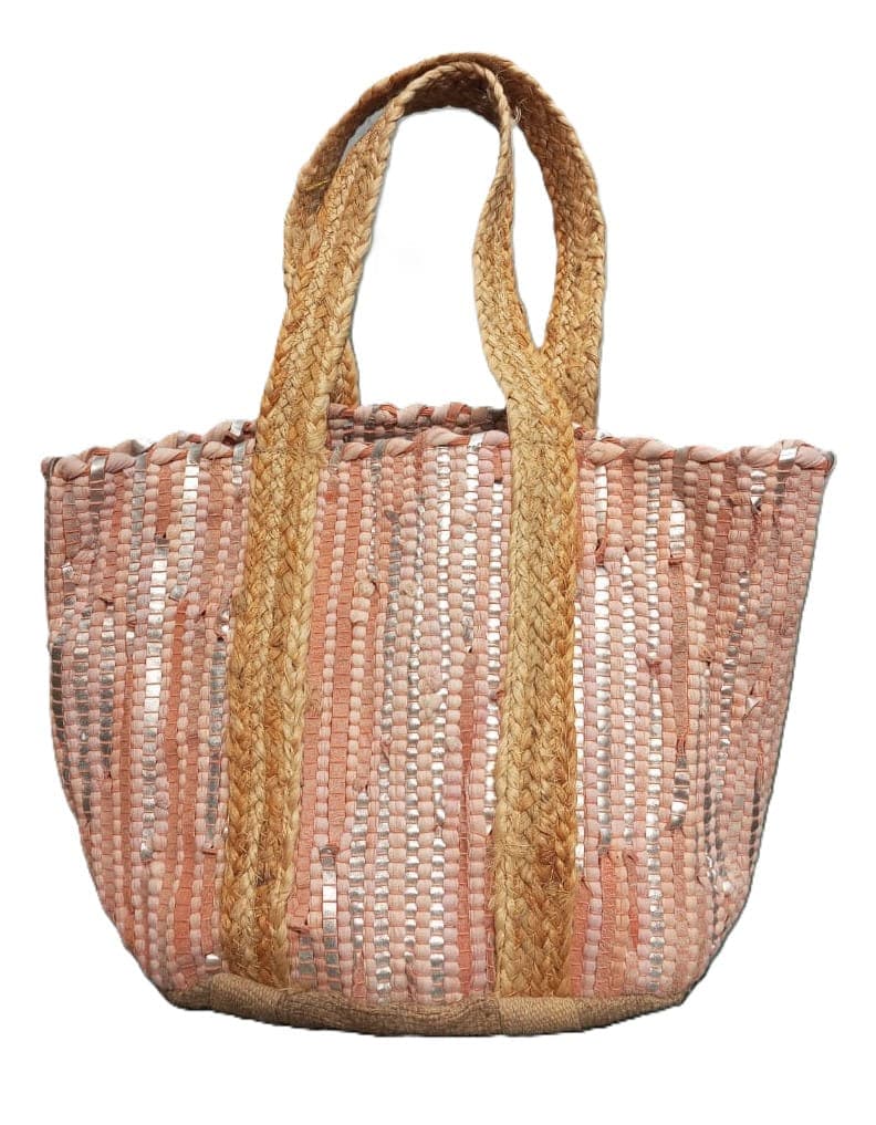 Peach Silver Leather Beach Bag