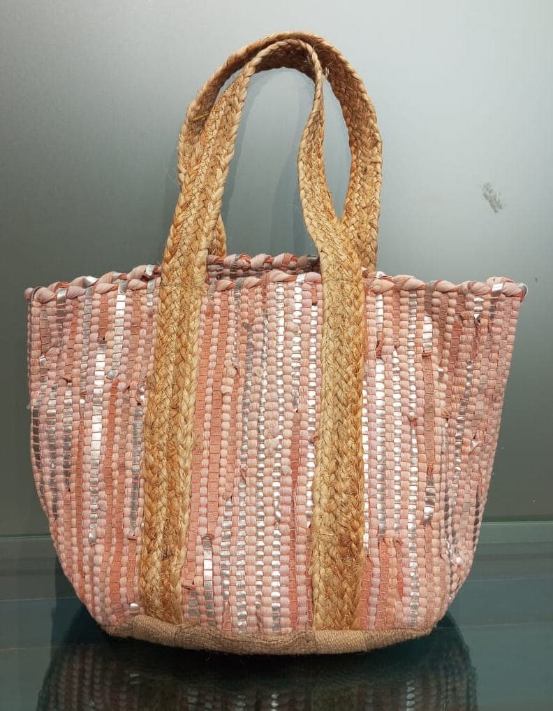 Peach Silver Leather Beach Bag