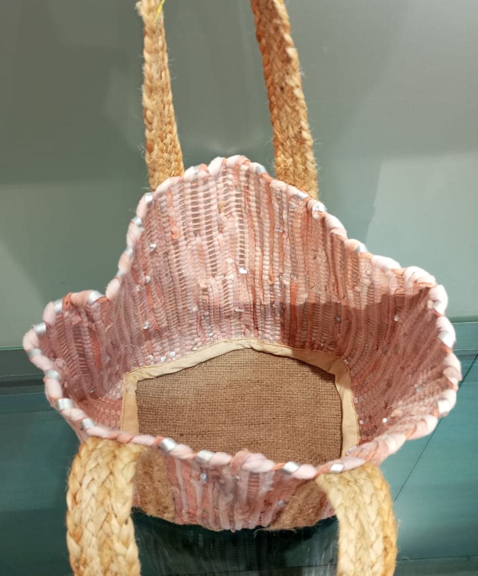 Peach Silver Leather Beach Bag