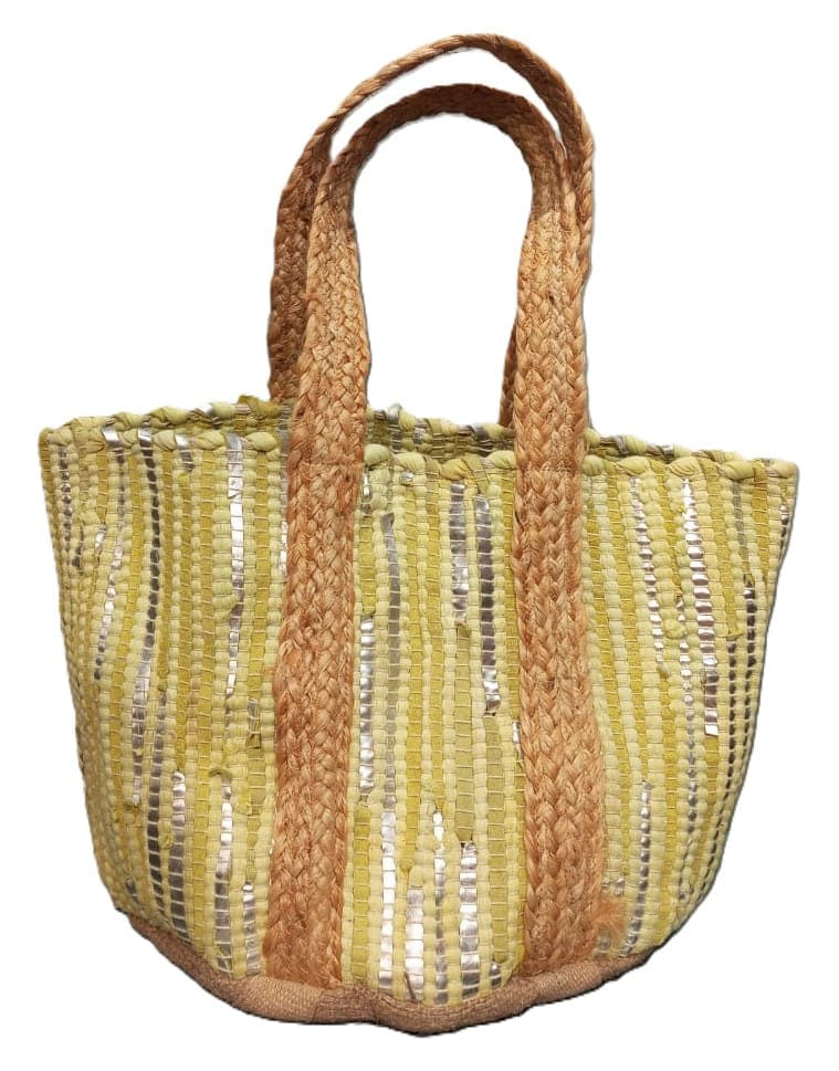 Lime Silver Leather Beach Bag