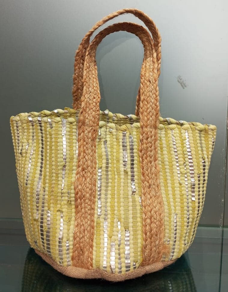 Lime Silver Leather Beach Bag