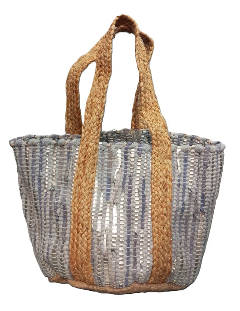 Grey Silver Leather Beach Bag